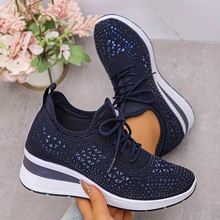 🔥🔥Dernier jour de promotion, profitez de 50 % de réduction🔥 Chaussures de sport orthopédiques respirantes pour femmes, style décontracté et tendance, ornées de strass incrustés.