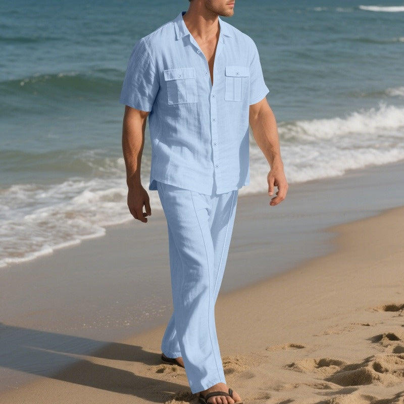 Ensemble 2 pièces chemise boutonnée et pantalon pour hommes