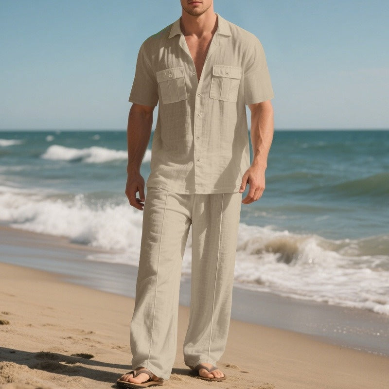 Ensemble 2 pièces chemise boutonnée et pantalon pour hommes