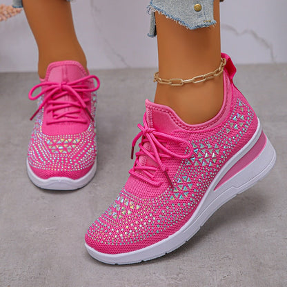 🔥🔥Dernier jour de promotion, profitez de 50 % de réduction🔥 Chaussures de sport orthopédiques respirantes pour femmes, style décontracté et tendance, ornées de strass incrustés.