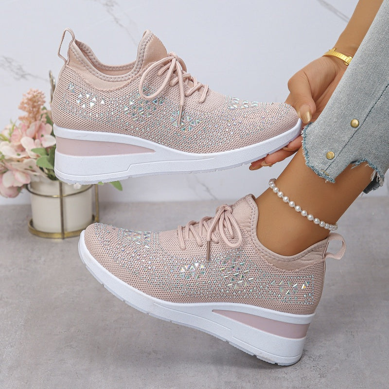 🔥🔥Dernier jour de promotion, profitez de 50 % de réduction🔥 Chaussures de sport orthopédiques respirantes pour femmes, style décontracté et tendance, ornées de strass incrustés.