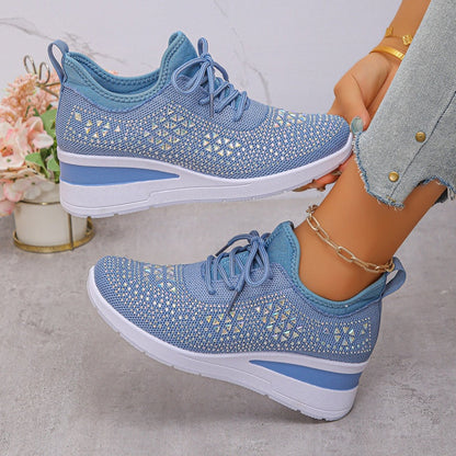🔥🔥Dernier jour de promotion, profitez de 50 % de réduction🔥 Chaussures de sport orthopédiques respirantes pour femmes, style décontracté et tendance, ornées de strass incrustés.