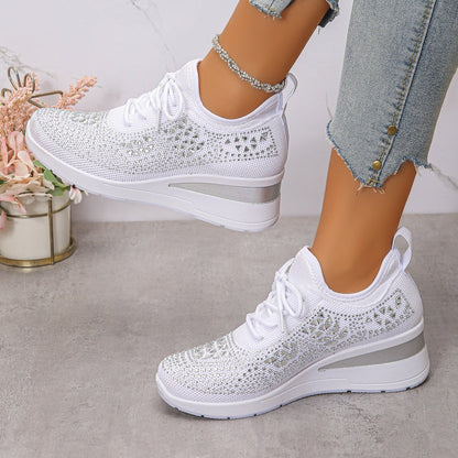 🔥🔥Dernier jour de promotion, profitez de 50 % de réduction🔥 Chaussures de sport orthopédiques respirantes pour femmes, style décontracté et tendance, ornées de strass incrustés.