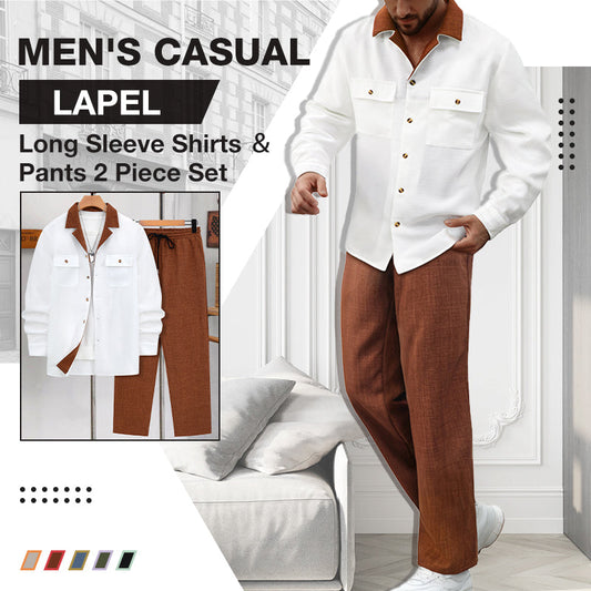 Chemise pour homme à manches longues et revers ＆ Pantalon Ensemble 2 pièces