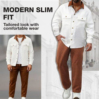 Chemise pour homme à manches longues et revers ＆ Pantalon Ensemble 2 pièces