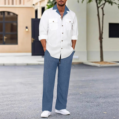 Chemise pour homme à manches longues et revers ＆ Pantalon Ensemble 2 pièces