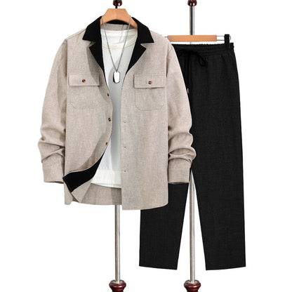 Chemise pour homme à manches longues et revers ＆ Pantalon Ensemble 2 pièces